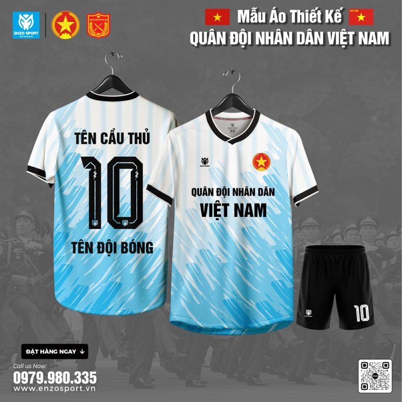 Áo Bóng Đá Quân Đội Thiết Kế Màu Trắng Xanh
