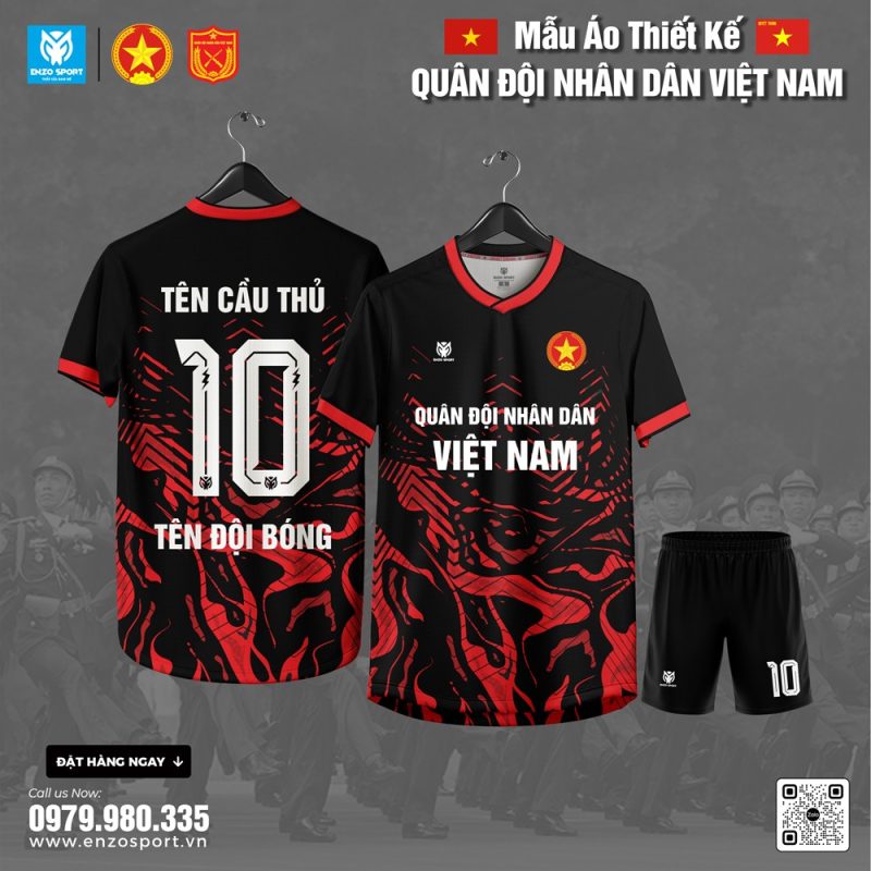 Áo Bóng Đá Tự Thiết Kế Màu Đen Phối Đỏ