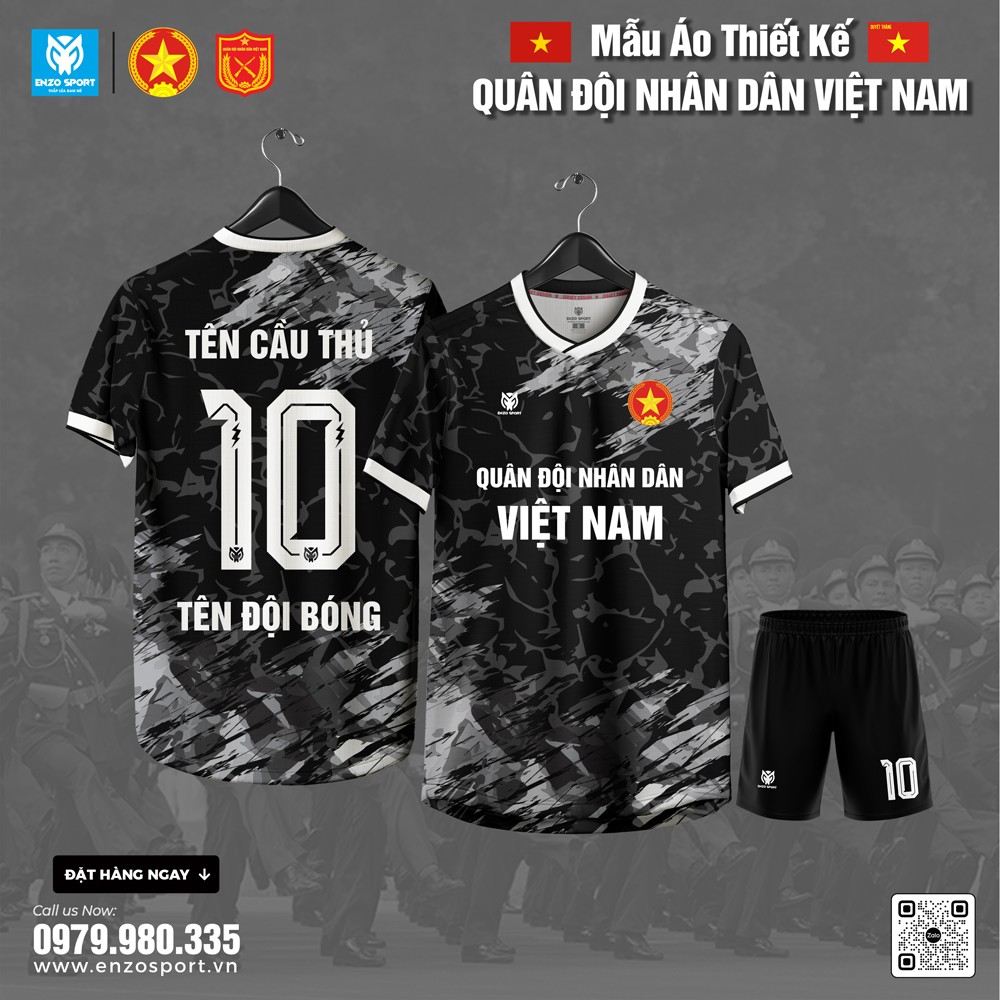 Áo Bóng Đá Quân Đội Màu Đen Xám