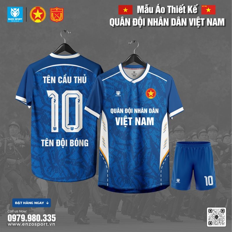 Áo Bóng Đá Thiết Kế Quân Đội Màu Xanh Dương