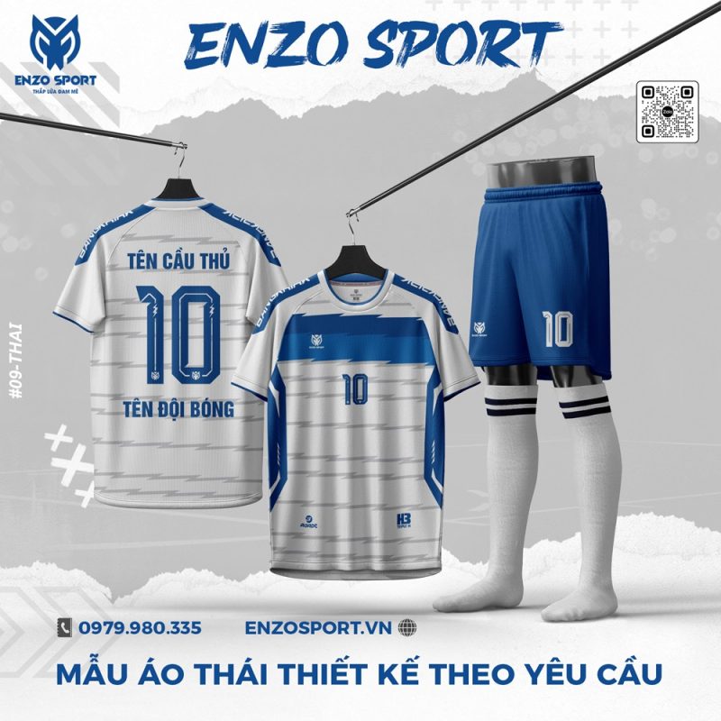 Áo Bóng Đá Thái Màu Trắng Phối Xanh
