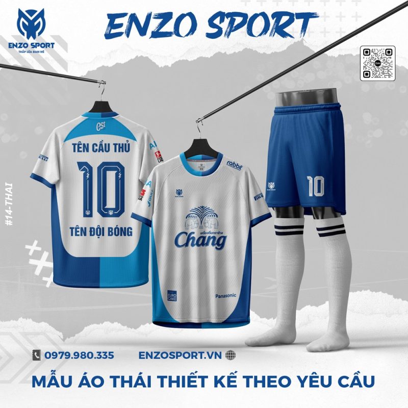 Áo Bóng Đá Thái Màu Trắng Phối Xanh