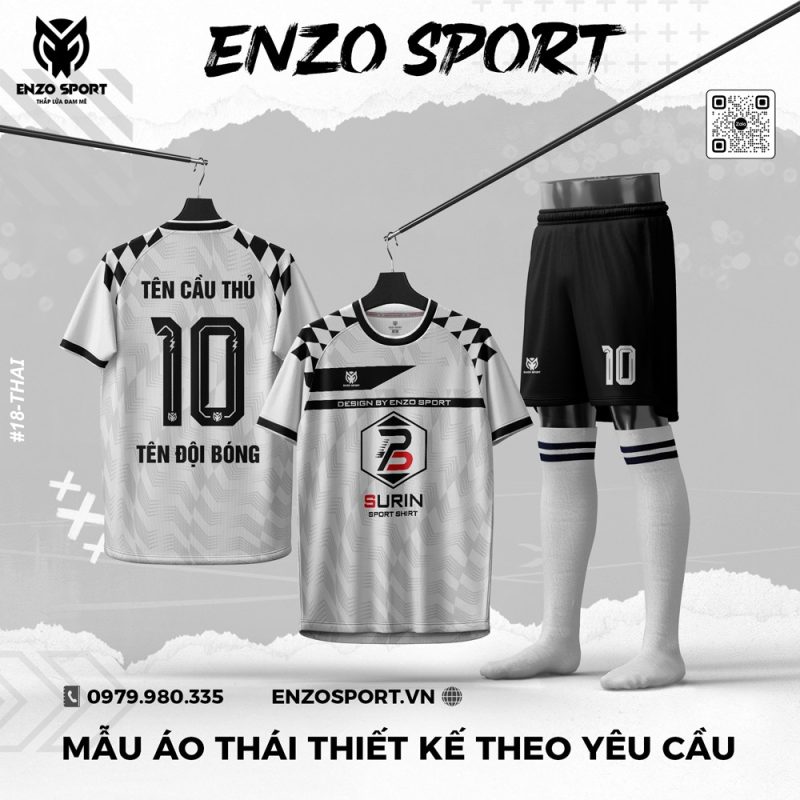 Áo Thái Thiết Kế Màu Trắng Phối Xám