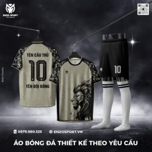 Áo Bóng Đá Thiết Kế Màu Xám Bạc Ánh Kim – Họa Tiết Sư Tử Mạnh Mẽ