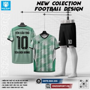 Áo Bóng Đá ENZO SPORT Xanh Pastel Họa Tiết Trắng