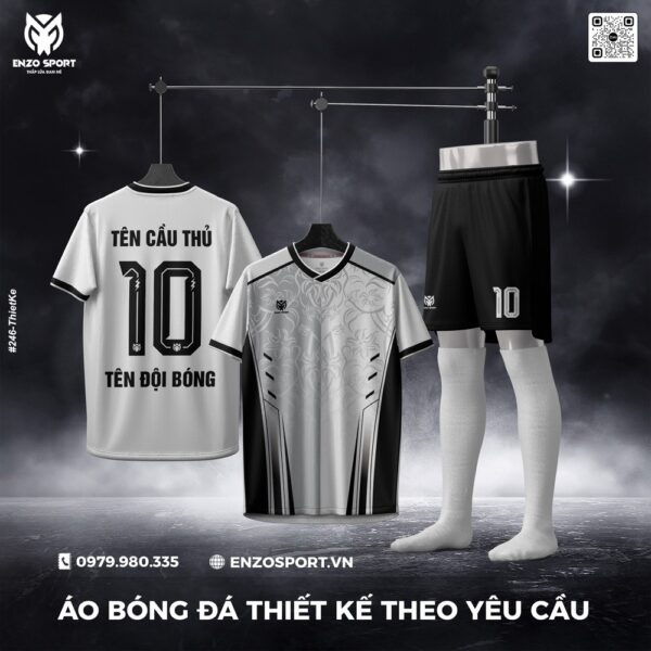 Áo Bóng Đá Thiết Kế Theo Yêu Cầu - Trắng Phối Đen Sang Trọng
