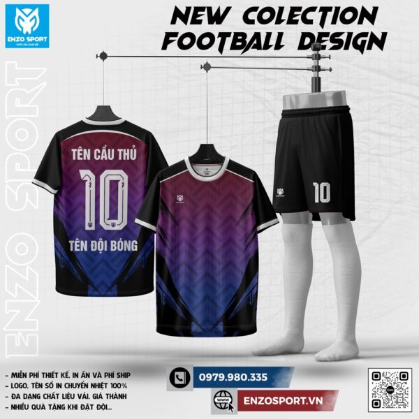 Áo Bóng Đá Enzo Sport Màu Tím Phối Xanh Chuyển Sắc - Thiết Kế Theo Yêu Cầu