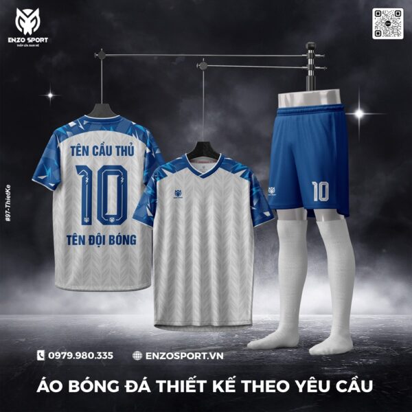 Áo Bóng Đá Thiết Kế Trắng Xanh - Cá Nhân Hóa Theo Yêu Cầu